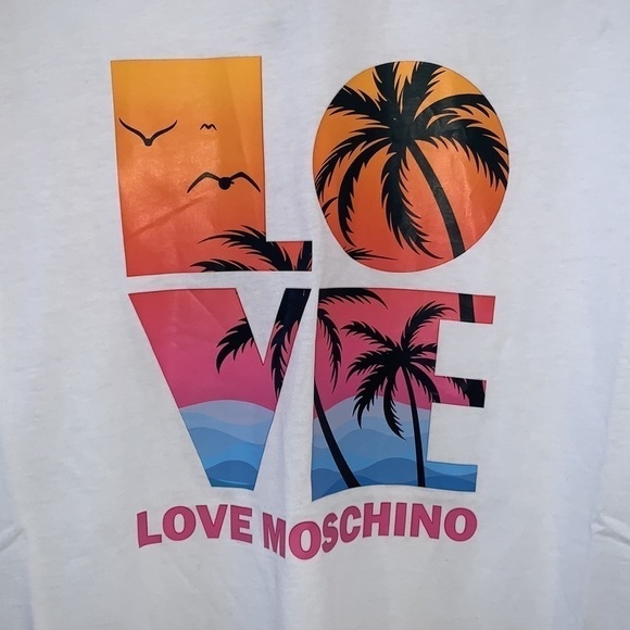 LOVE MOSCHINO White Cotton Palm Tree Print Crewneck T-Shirt Dress US 4 - Picture 7 of 15